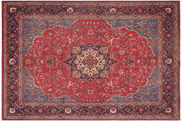 handmade Traditional Kashan Red Purple Hand Knotted RECTANGLE 100% Wool Pile area rug 10x13